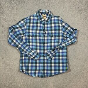 Relwen Plaid Button Down Shirt Size M Linen Cotton Blend Blue/White Mountain